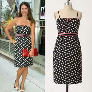 Anthropologie Maeve Polka Dot Peppered Strapless Dress Size 2‎ Bow Tie Neck Boho
